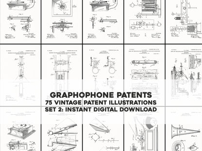 Graphophone Record Player Patents Set 2 [75 Images]