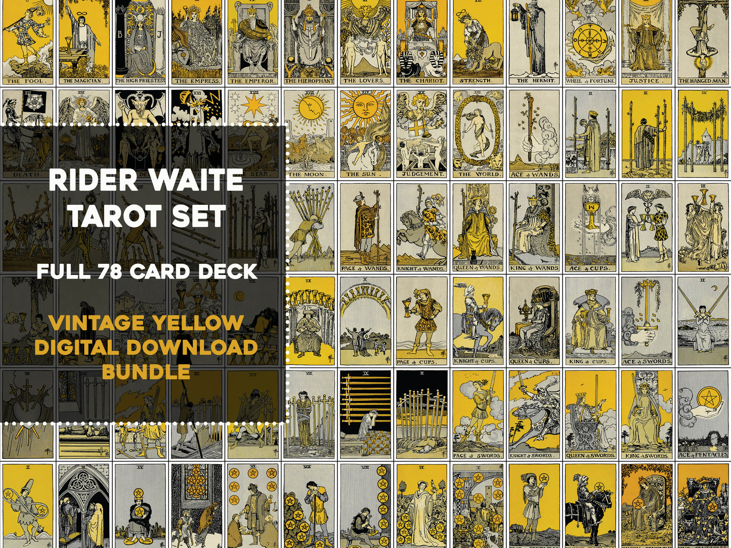 Rider Waite Smith Tarot Card Deck Vintage Yellow [78 Images]