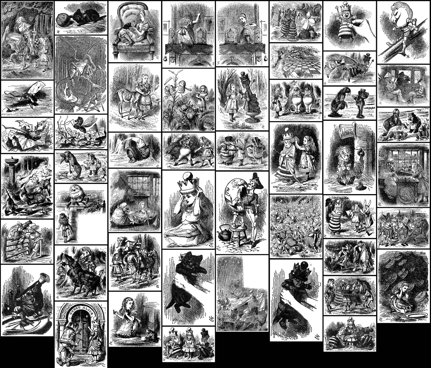 Alice in Wonderland Through the Looking Glass Black & White Illustrations [50 Images]