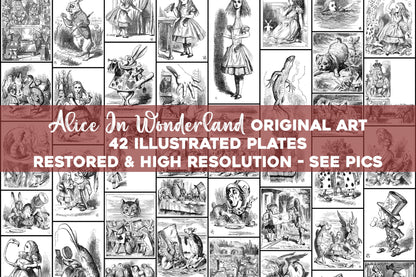 Alice in Wonderland Black & White Illustrations [42 Images]