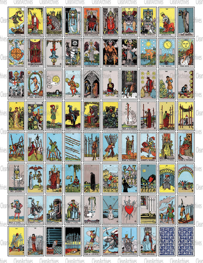 Rider Waite Smith Tarot Card Deck Printable Mini Deck and Back [2 Images]
