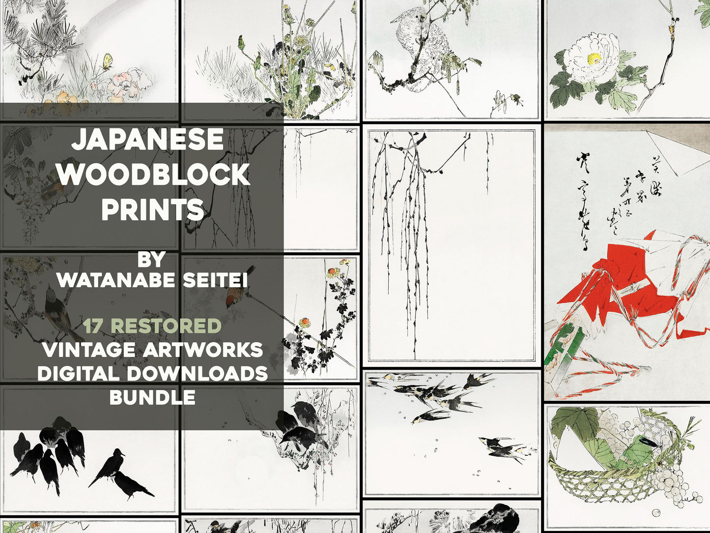 Seitei Kacho Gafu Bird & Flower Woodblock Prints [17 Images]