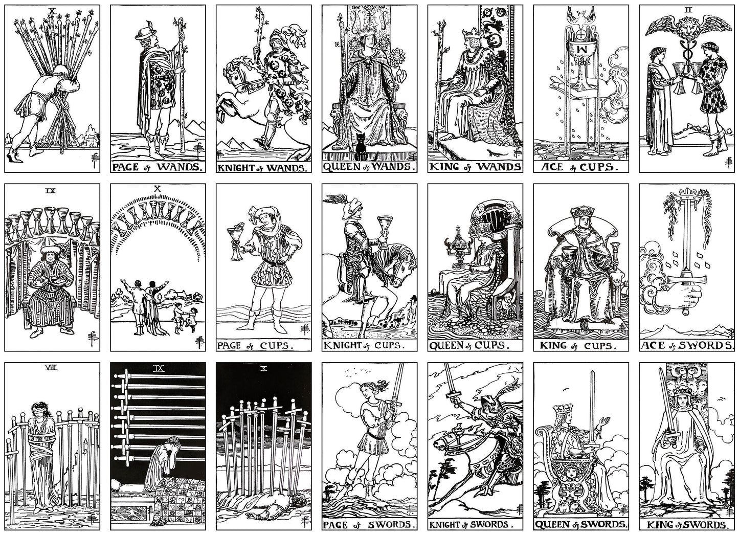 Rider Waite Smith Tarot Card Deck Black & White [78 Images]