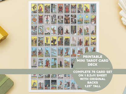 Rider Waite Smith Tarot Card Deck Printable Mini Deck and Back [2 Images]