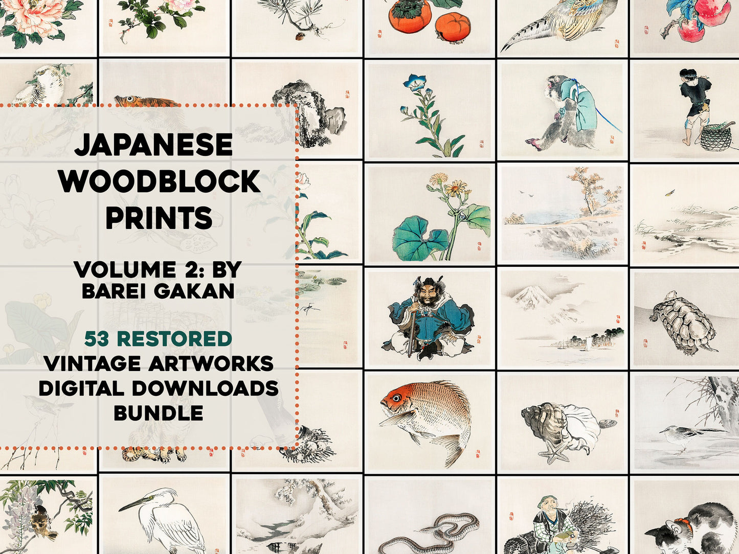 Bairei Gakan Woodblock Prints Set 2 [53 Images]