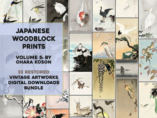 Ohara Koson Shin-Hanga Woodblock Prints Set 5 [33 Images]
