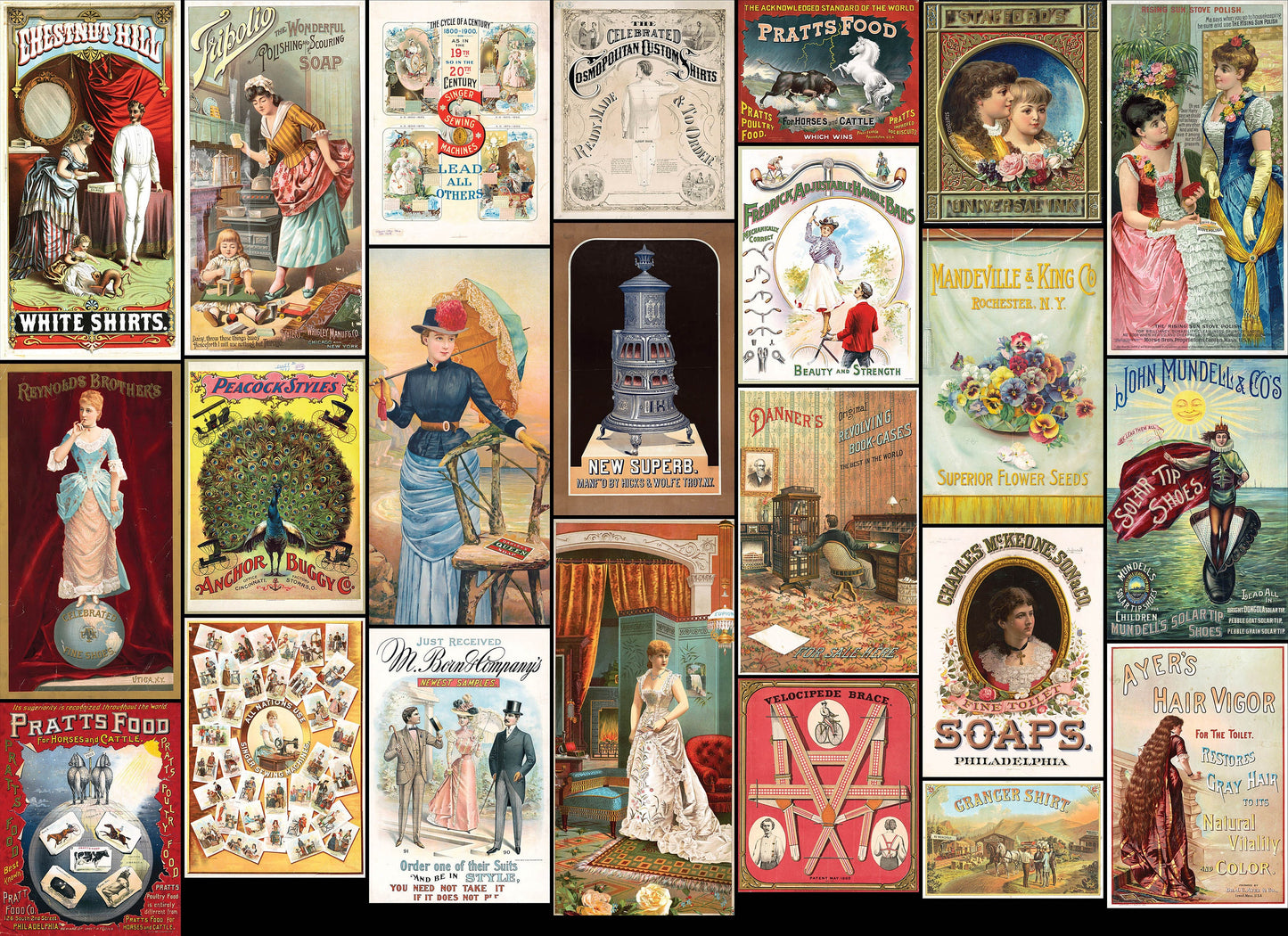 1800s Lithograph Print Advertisements Set 5 Fashion Beauty Household [23 Images]