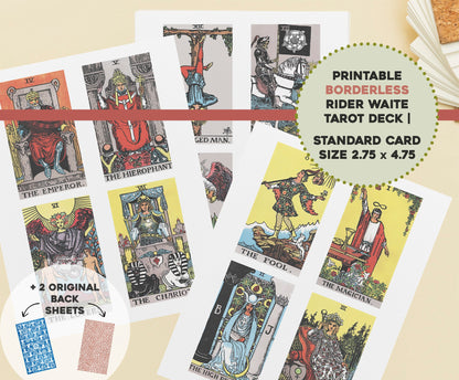 Rider Waite Smith Borderless Printable Tarot Card Deck and Backs Standard Size [22 Images]