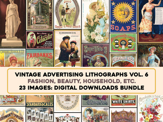 1800s Lithograph Print Advertisements Set 6 Fashion Beauty Household [23 Images]