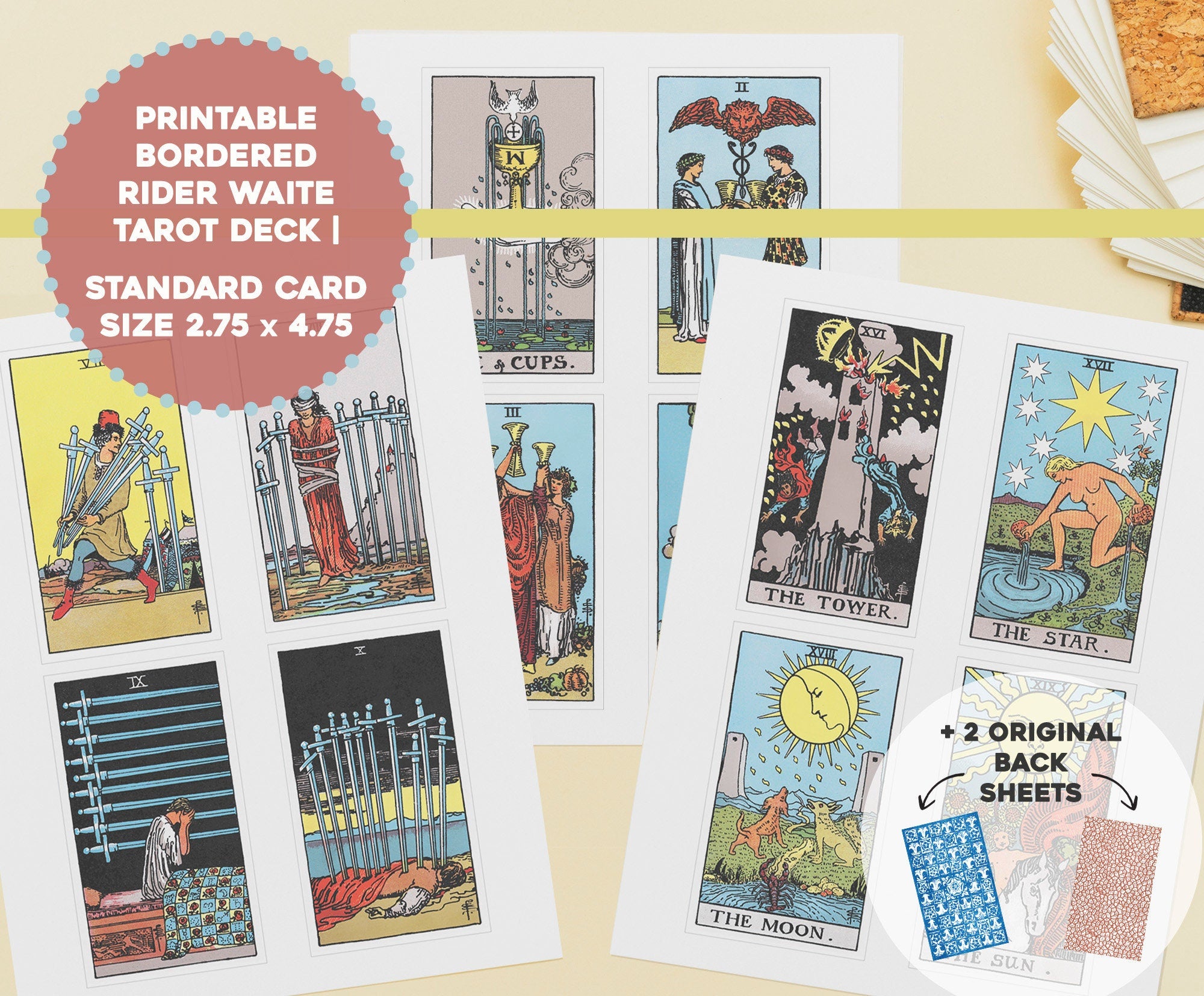 Rider Waite Smith Tarot Card Printable Deck and Backs Standard Size ...