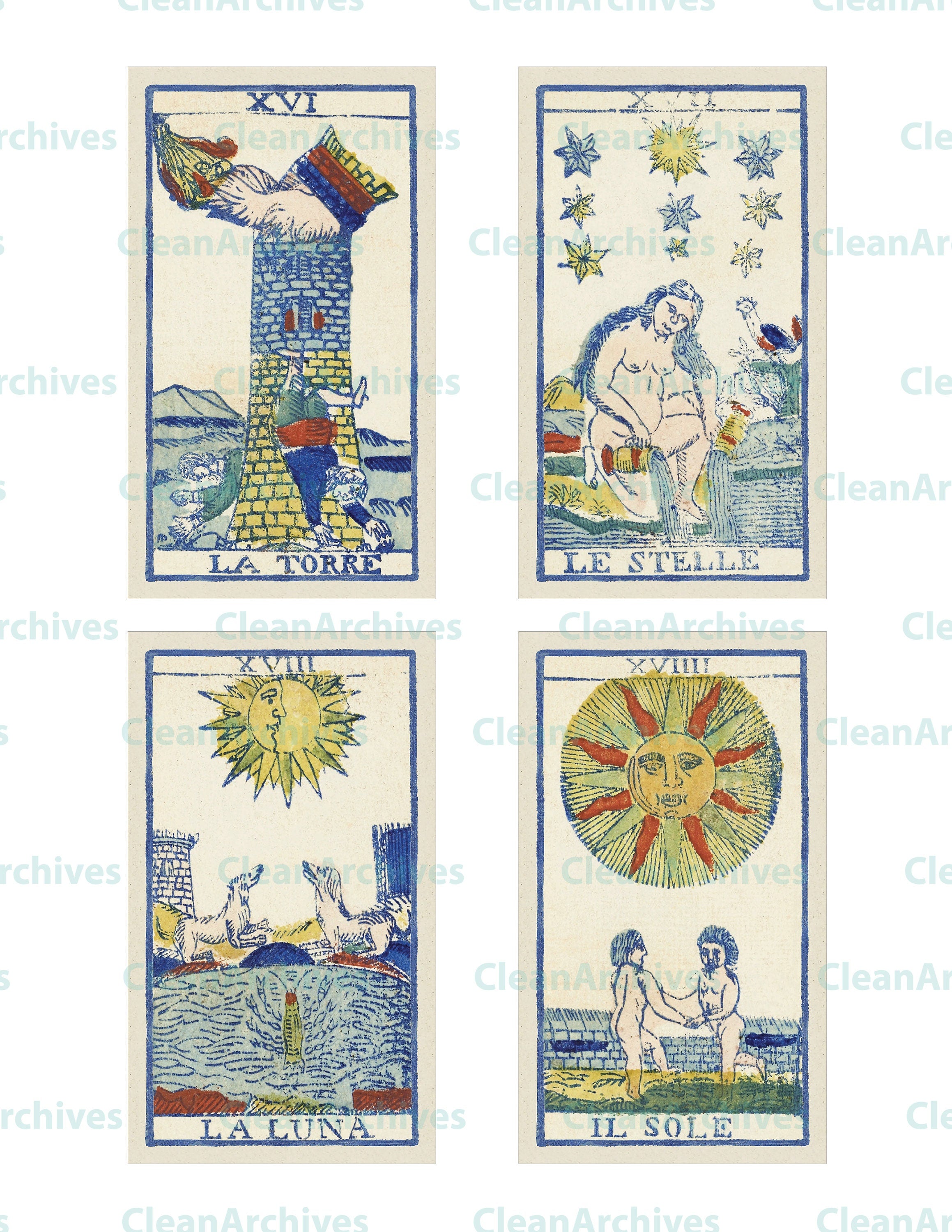 Italian Tarocco Piemontese Printable Tarot Card Deck Standard Size