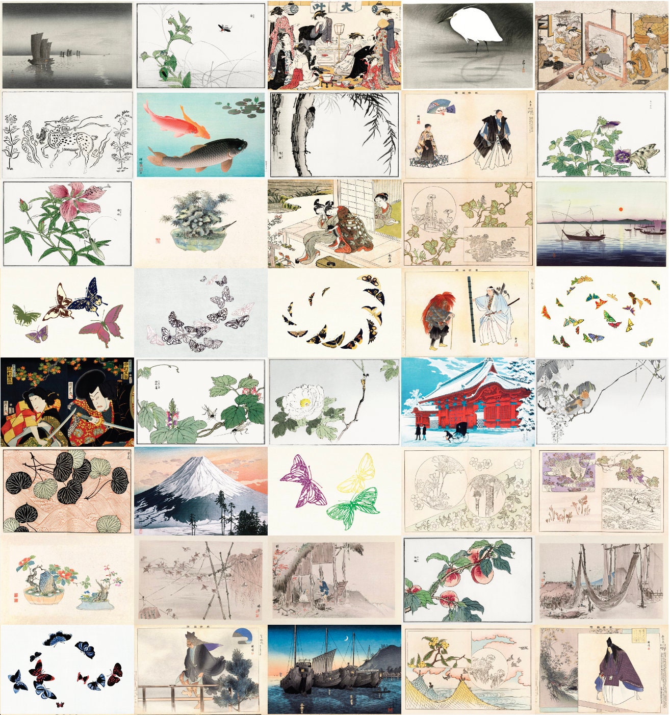 Japanese Ukiyo-e Woodblock Print 4"x6" Collage Kit Set 3 [150 Images]