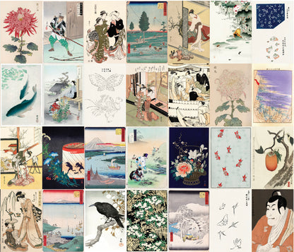 Japanese Ukiyo-e Woodblock Print 4"x6" Collage Kit Set 1 [110 Images]