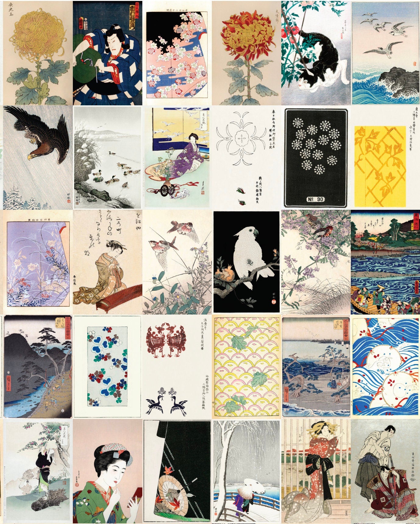 Japanese Ukiyo-e Woodblock Print 4"x6" Collage Kit Set 4 [110 Images]