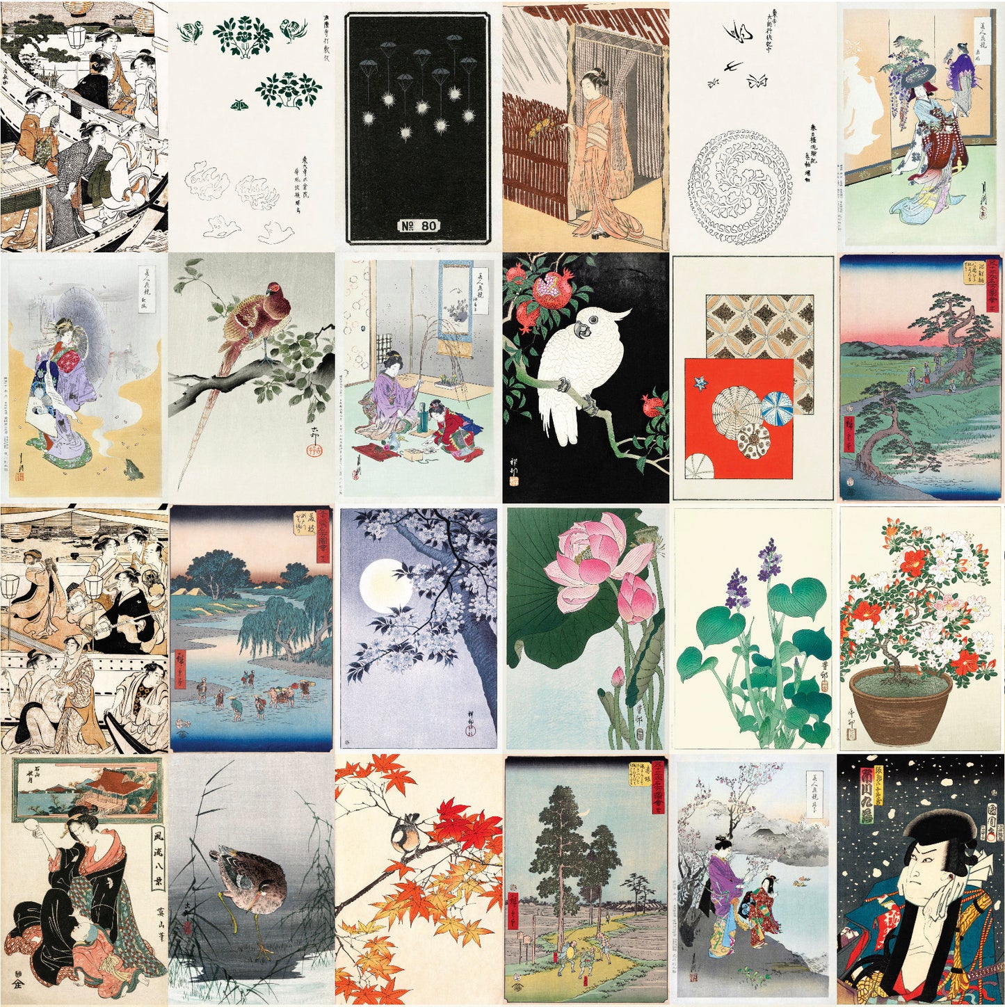 Japanese Ukiyo-e Woodblock Print 4"x6" Collage Kit Set 1 [110 Images]
