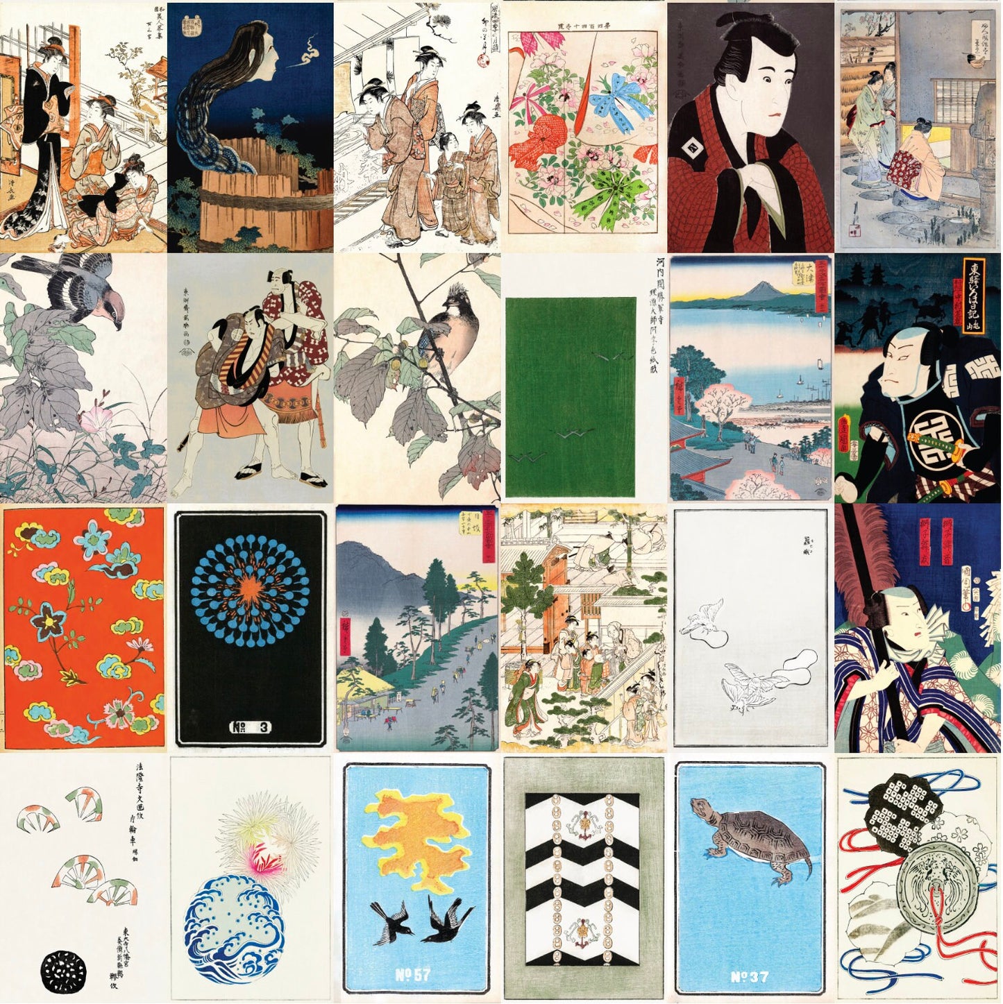 Japanese Ukiyo-e Woodblock Print 4"x6" Collage Kit Set 6 [110 Images]