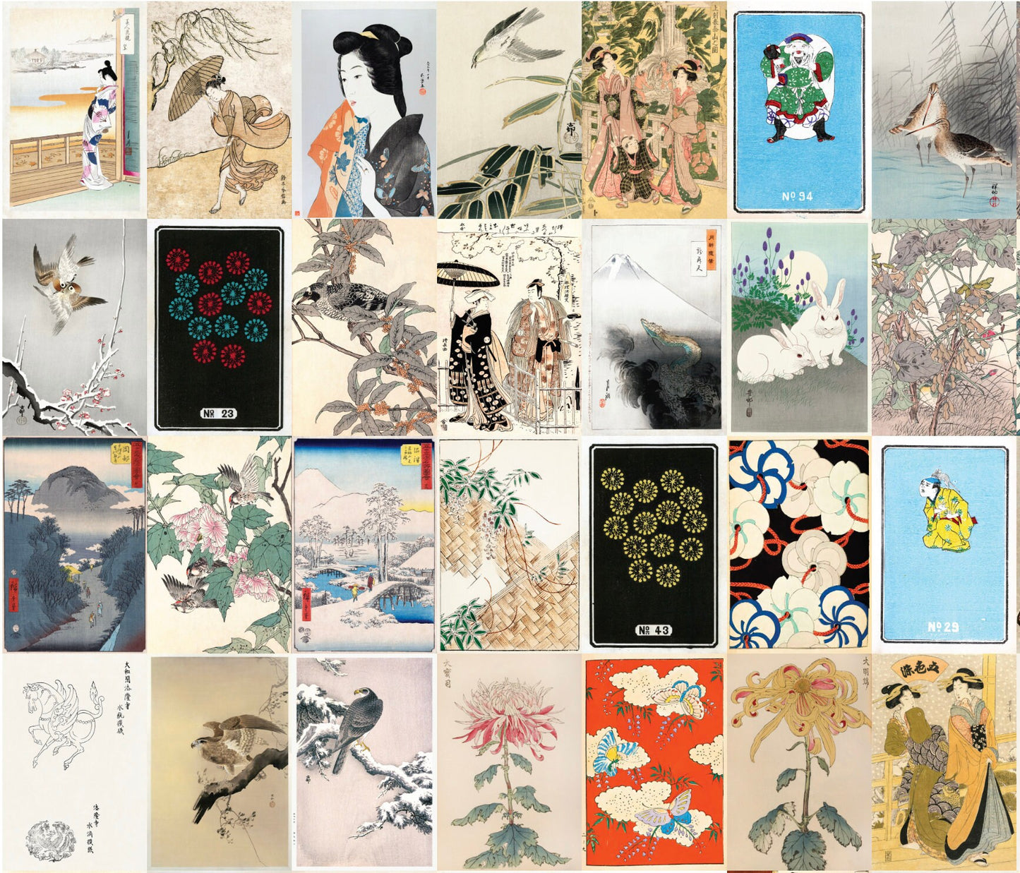 Japanese Ukiyo-e Woodblock Print 4"x6" Collage Kit Set 6 [110 Images]