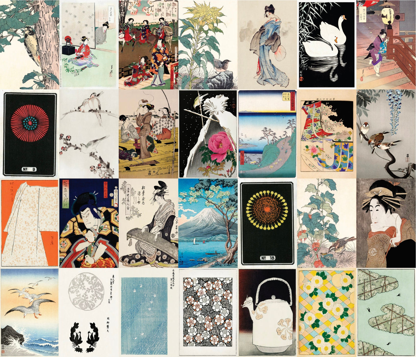 Japanese Ukiyo-e Woodblock Print 4"x6" Collage Kit Set 7 [110 Images]
