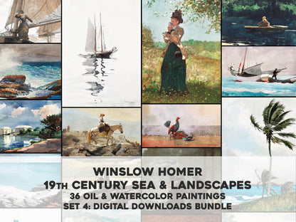 Winslow Homer Oil & Watercolor Paintings Set 4 [35 Images]