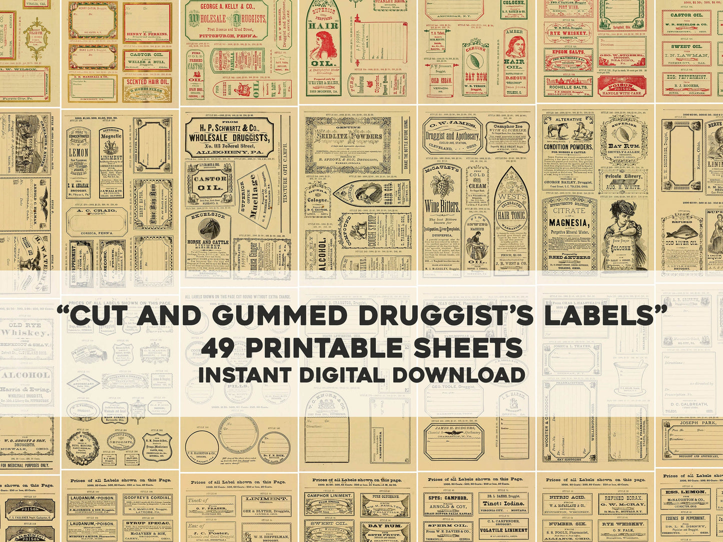 New Sample Book of Cut & Gummed Druggist Labels Printable Sheets [49 Images]