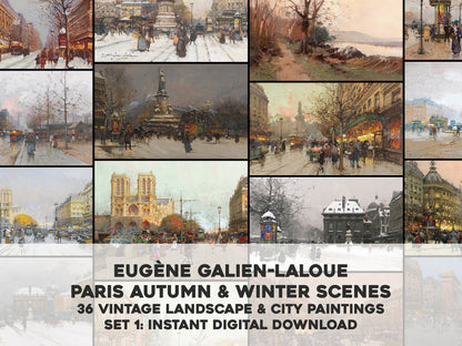 Eugène Galien-Laloue Paris in Autumn & Winter Paintings Set 1 [36 Images]