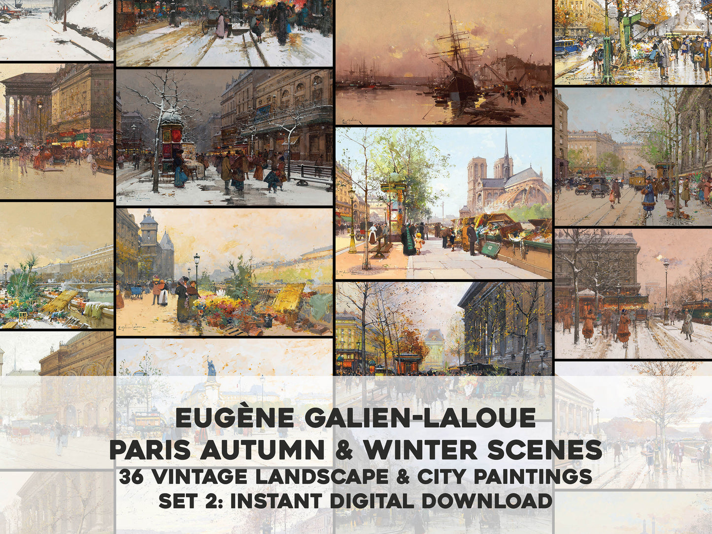 Eugène Galien-Laloue Paris in Autumn & Winter Paintings Set 2 [36 Images]