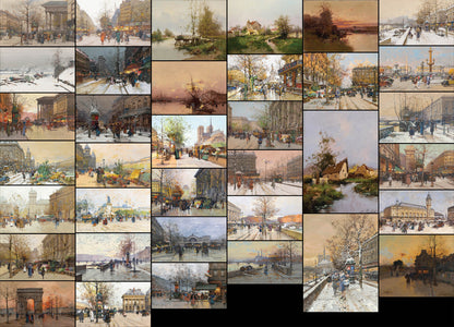 Eugène Galien-Laloue Paris in Autumn & Winter Paintings Set 2 [36 Images]