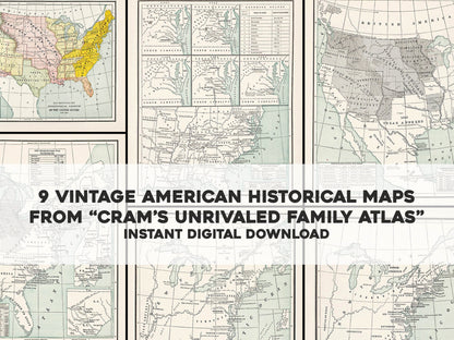 Cram's Unrivaled Family Atlas of the World Historic America [9 Images]