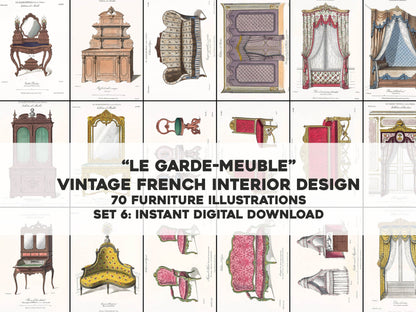 French Home Furniture & Decor Illustrations Set 6 [70 Images]